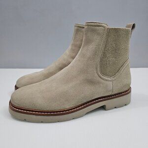 Vince Rue Ankle Boot Womens 7.5 Beige Suede Water Repellent Pull On Chelsea